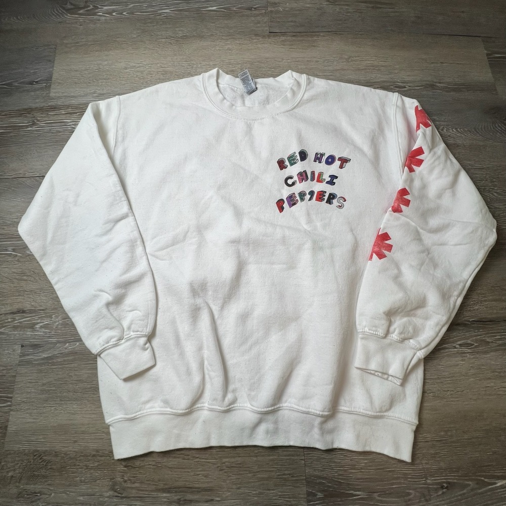 Red Hot Chili Peppers Sweatshirt Unisex Medium White Sleeve Graphic Rock crewnec